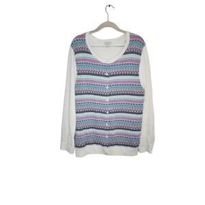 Talbots Grandmacore Women Plus Size 2X Button Front Colorful Fair Isle Sweater